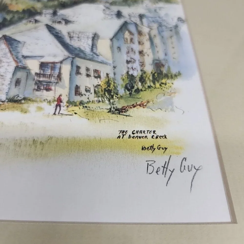 Framed Watercolor Art 1981 Betty Guy art The Charter at Beaver Creek 21/200